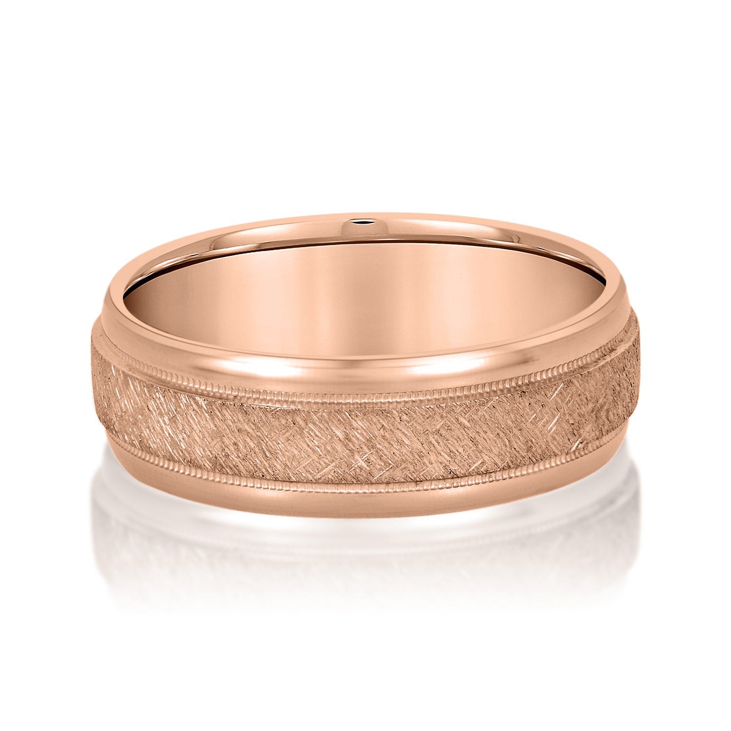 Men's Scratch-Finish Milgrain Wedding Band-VIRABYANI